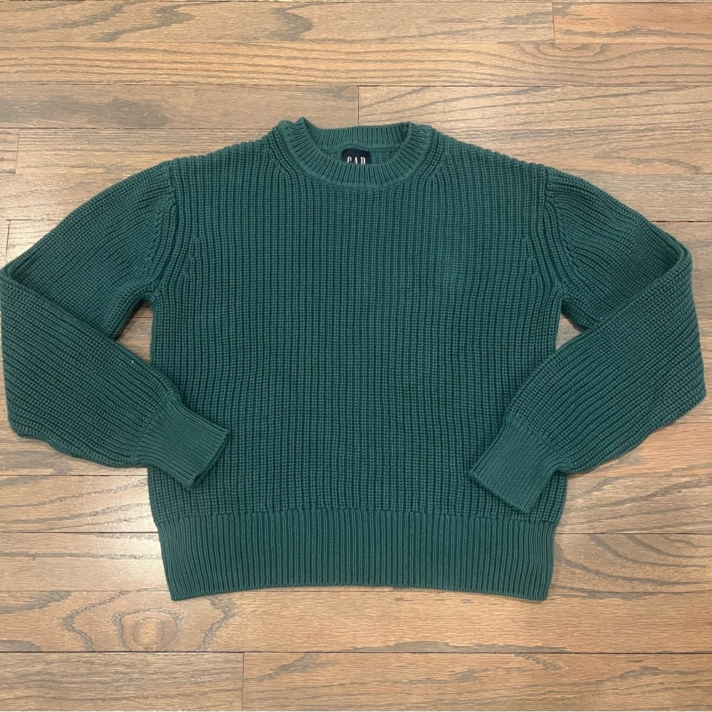 Gap Knit Sweater 100% Cotton Green Crewneck Boyfriend Chunky XS